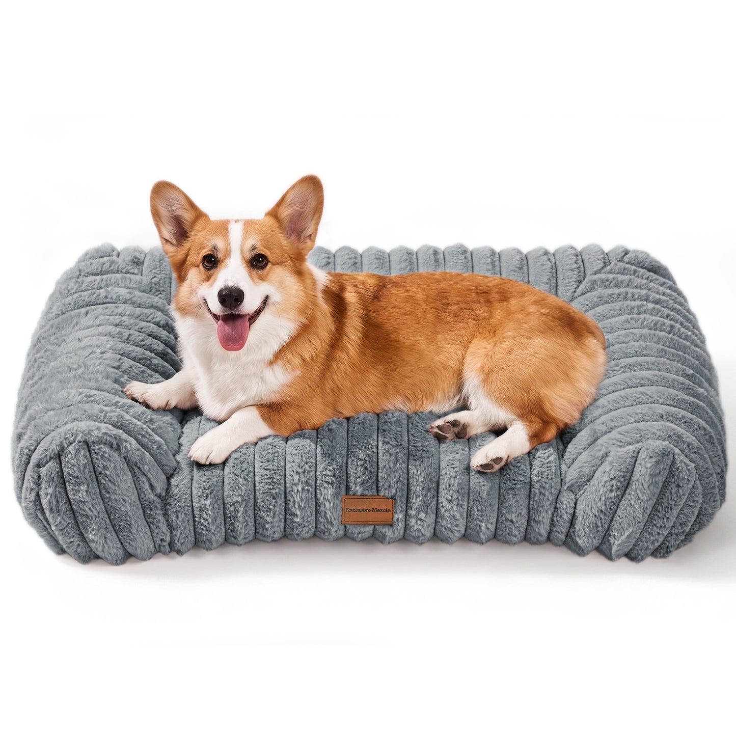 Exclusivo Mezcla Cuddler Couch Pet Bed with Sides for Medium Large Dogs, 36"x28" Ribbed Plush Corduroy Dog Bed with Non-Slip Bottom and Washable Cover, Sage Grey