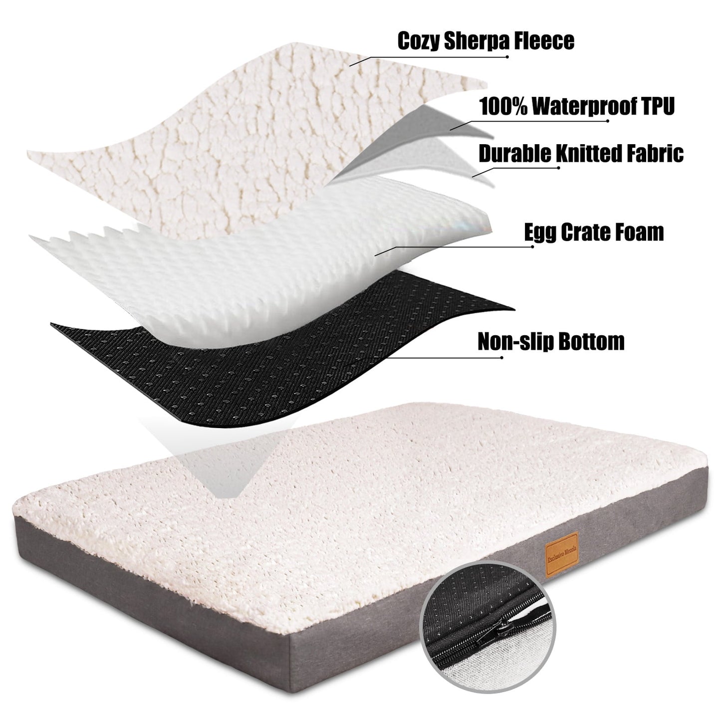 Exclusivo Mezcla Orthopedic Pet Bed for Medium Dogs 30"X20", Waterproof Dog Beds with Removable Washable Cover, Ivory