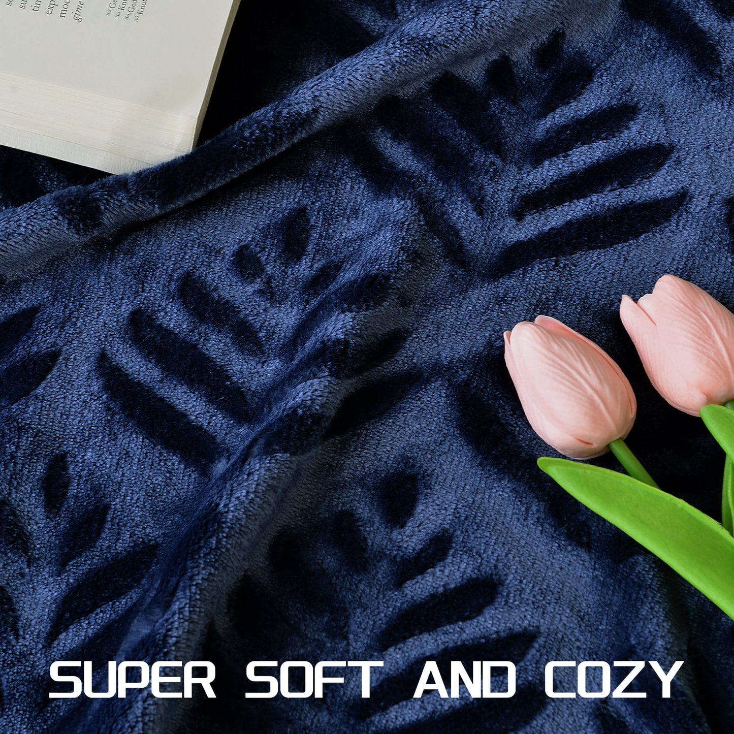 Exclusivo Mezcla Queen size Fleece Blanket for Bed, Super Soft and Warm Navy Blue Blankets for All Seasons, Plush Fuzzy and Thick Flannel Fleece Bed Blanket, 90x90 Inch