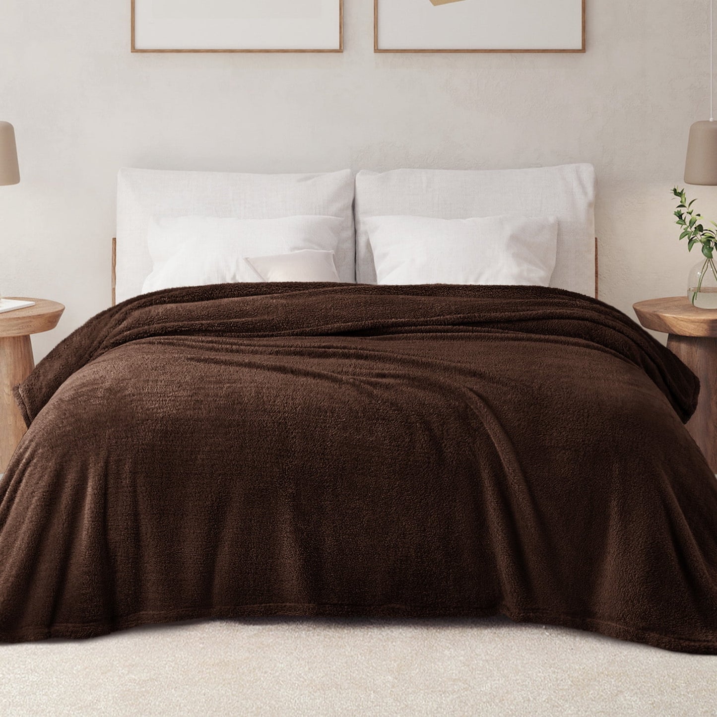 Exclusivo Mezcla Queen Size Flannel Fleece Blanket, Super Soft Velvet Plush Bed Blanket, Fuzzy Cozy Blankets for All Seasons, 90x90 Inches, Coffee Blanket