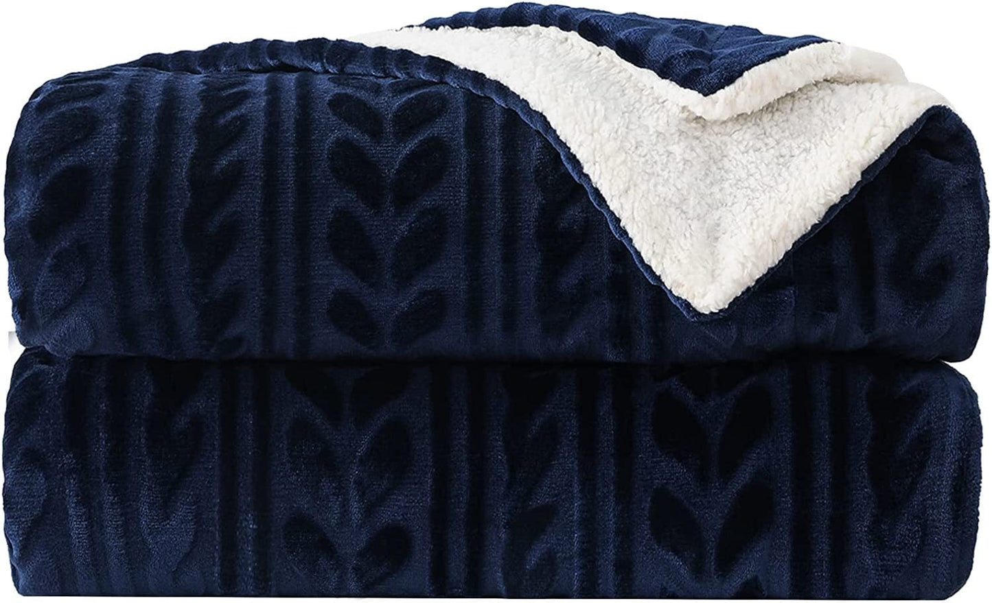 Exclusivo Mezcla 50"x70" Sherpa Fleece Throw Blanket, Reversible Velvet Plush Blankets and Soft Throws for Couch, Sofa, Bed, Super Cozy Thick and Warm, Navy Blue