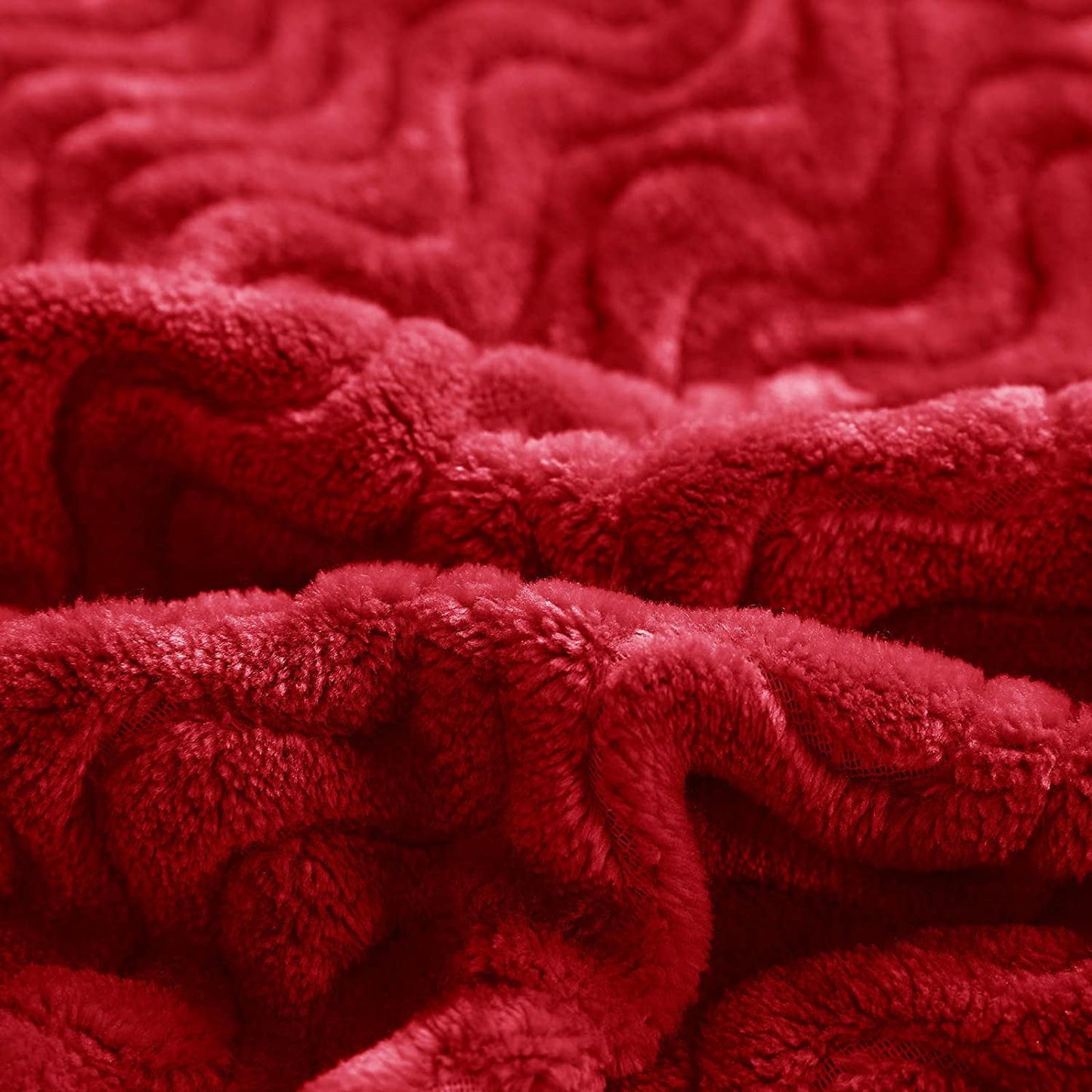 Exclusivo Mezcla Queen Size Jacquard Weave Wave Pattern Flannel Fleece Velvet Plush Bed Blanket as Bedspread/Coverlet/Bed Cover (90" x 90", Red) - Soft, Lightweight, Warm and Cozy