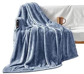 Exclusivo Mezcla Plush Fuzzy Large Fleece Throw Blanket (50" x 70", Stone Blue)- Soft, Warm& Lightweight