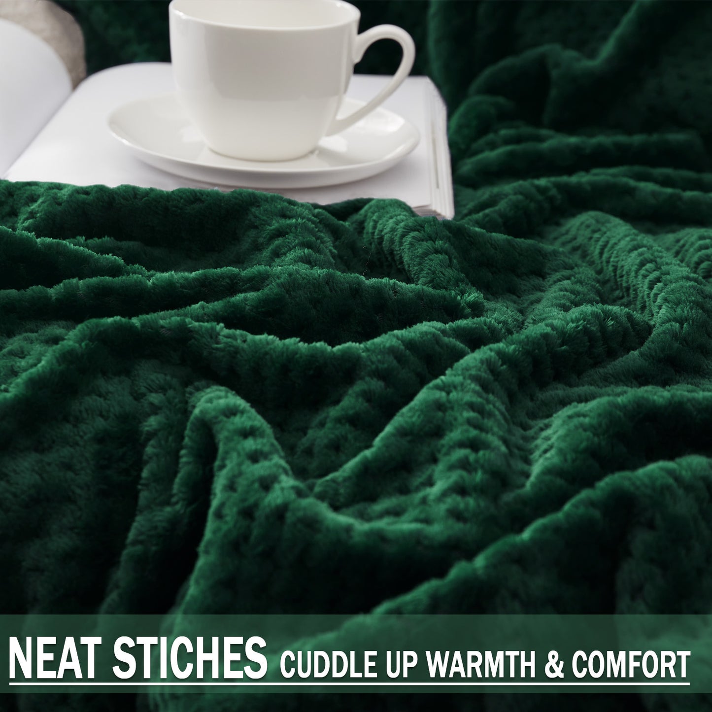 Exclusivo Mezcla Waffle Textured Soft Fleece Blanket, King Size Bed Blanket, Cozy Warm and Lightweight (Forest Green, 90x104 inches)