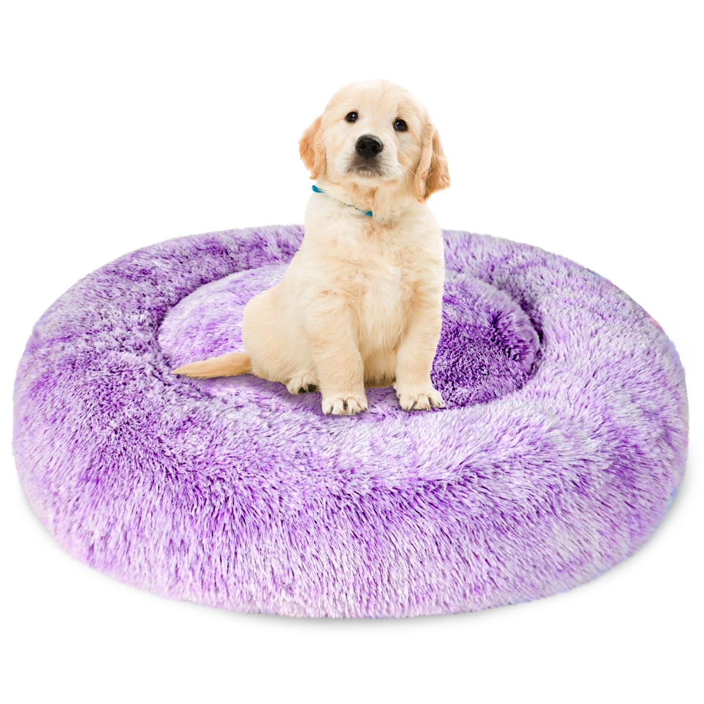 Exclusivo Mezcla Calming Donut Pet Bed for Medium Dogs 24", Anti-Anxiety Plush Cozy Warming Dog Bed, Gradient Purple