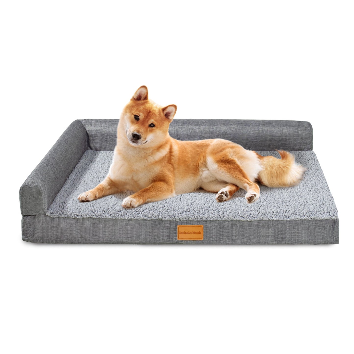 Exclusivo Mezcla Orthopedic Dog Bed for Medium Dogs 36''X24'', L Shaped with Removable Washable Cover, Waterproof Supportive Foam Pet Couch Bed Mat, Grey