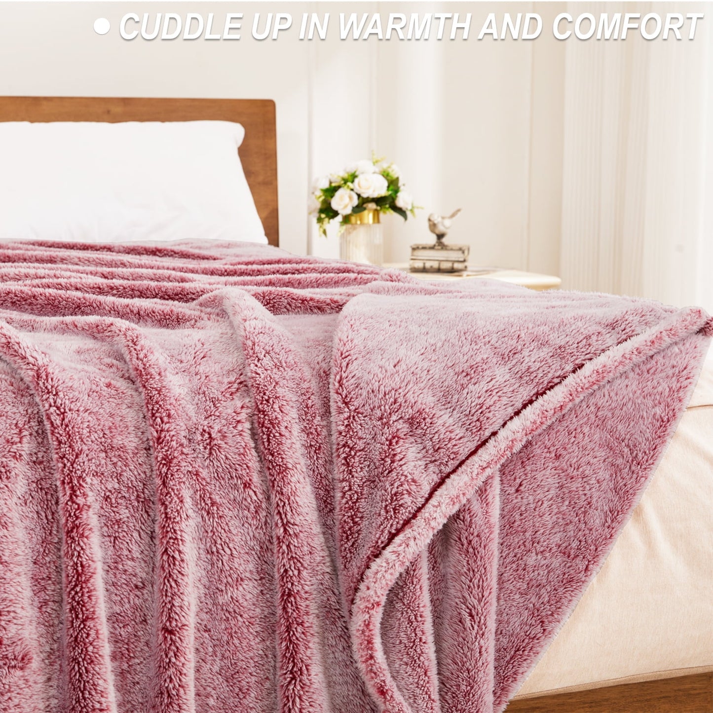 Exclusivo Mezcla Plush Extra Large Fleece Throw Blanket for Couch, Bed and Sofa (50x70 inches,Mixed Deep Red) Soft, Warm, Lightweight