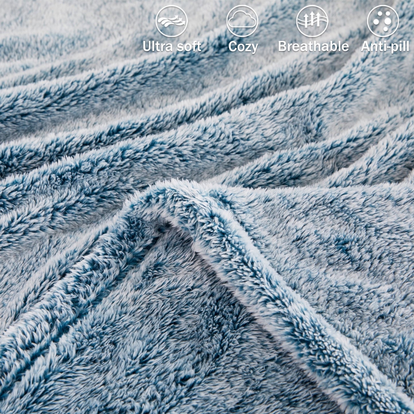 Exclusivo Mezcla Plush Fuzzy Fleece King Size Bed Blanket, Super Soft Fluffy and Thick Blankets for Travel Bed and Couch (Mixed Teal, 90x104 inches)