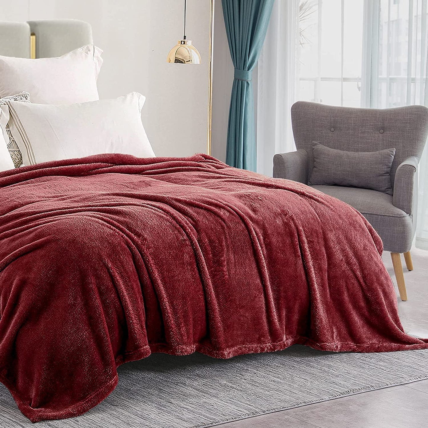 Exclusivo Mezcla Plush Fuzzy Fleece Queen Size Bed Blanket, Super Soft Fluffy and Thick Blankets for Travel Bed and Couch (Burgundy, 90x90 inches)