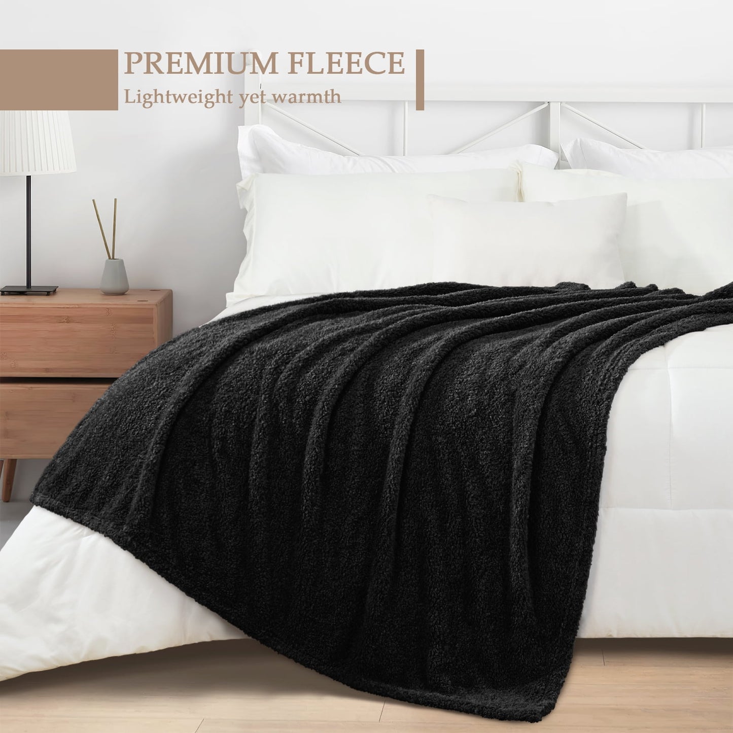 Exclusivo Mezcla Fuzzy Fleece Throw Blanket for Couch Sofa, Lightweight Fluffy Solid Velvet Blanket, Suitable for All Seasons, 50x60 Inches, Black