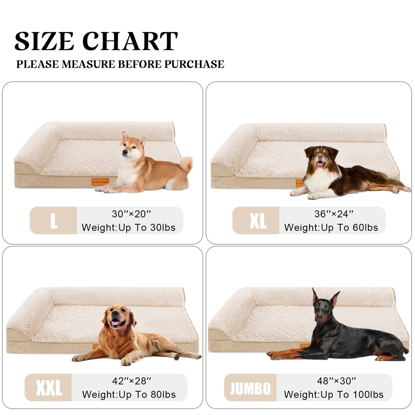 Exclusivo Mezcla Jacquard Orthopedic Pet Bed for Median Dogs, 36"X24" Waterproof L Shaped Dog Bed with Washable Cover, Ivory