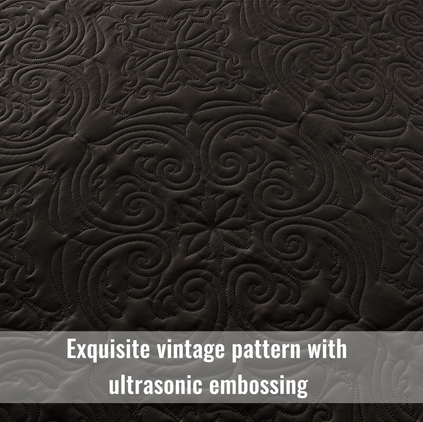 Exclusivo Mezcla King Quilt Bedding Set, Lightweight Vintage King Size Quilts with Pillow Shams, Soft Bedspreads Coverlets for All Seasons, (104"x96", Black)