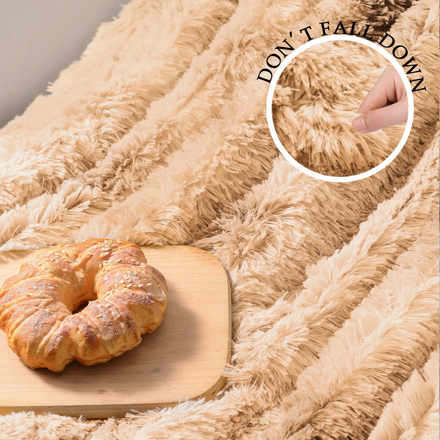 Exclusivo Mezcla Super Soft Fuzzy Faux Fur Throw Blanket, Fluffy Plush Cozy Reversible Shaggy Sherpa Fleece Blankets and Warm Throws for Couch Sofa Bed, 50x60 inches, Camel