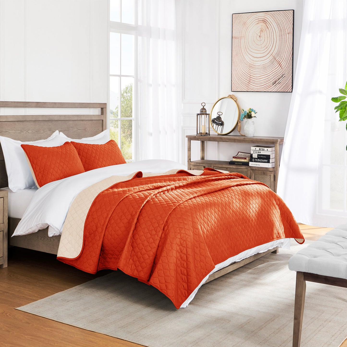 Exclusivo Mezcla California King Quilt Bedding Set with Pillow Shams, Lightweight Quilts Cal Oversized King Size, Soft Bedspreads Bed Coverlets for All Seasons - (Burnt Orange, 112"x104")