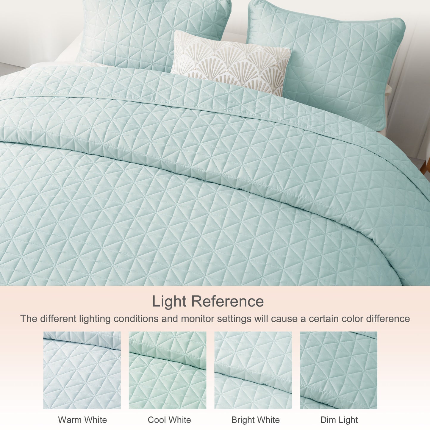 Exclusivo Mezcla Twin Quilt Bedding Set for All Seasons, Lightweight Soft Spa Blue Quilts Twin Size Bedspreads Coverlets Bed Cover with Geometric Stitched Pattern, (1 Quilt, 1 Pillow Sham)