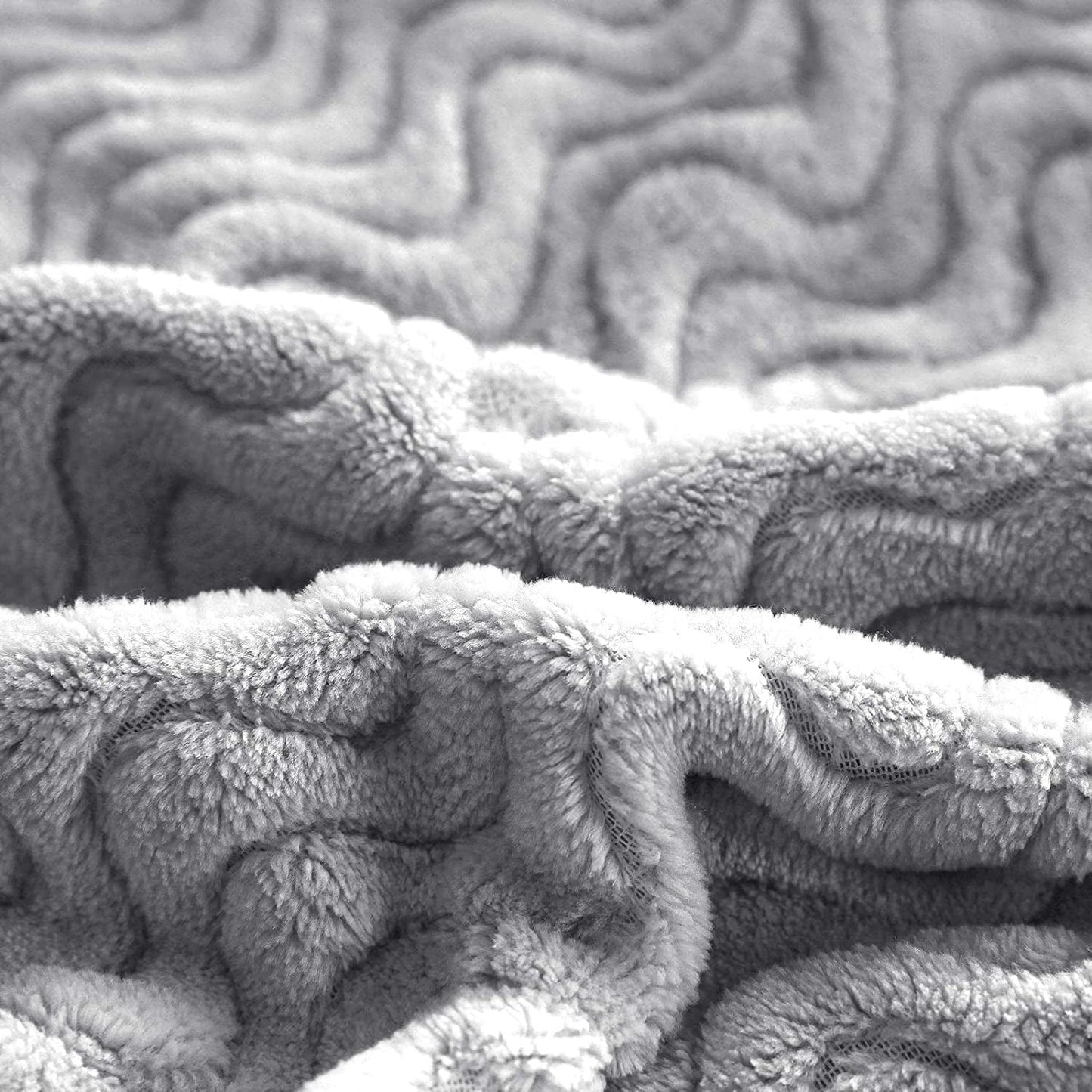 Exclusivo Mezcla Queen Size Jacquard Weave Wave Pattern Flannel Fleece Velvet Plush Bed Blanket as Bedspread/Coverlet/Bed Cover (90" x 90", Light Grey) - Soft, Lightweight, Warm and Cozy