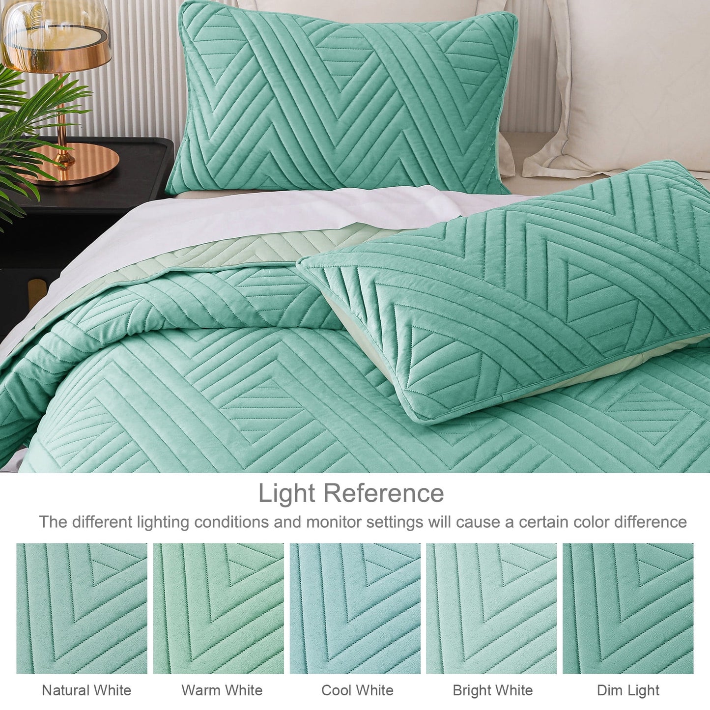 Exclusivo Mezcla Super Plush Velvet Quilt Twin Size with Pillow Sham, Luxury Soft Reversible 2 Piece Bedspreads Coverlet Comforter set for all seasons, Lightweight and Warm, Aqua Green