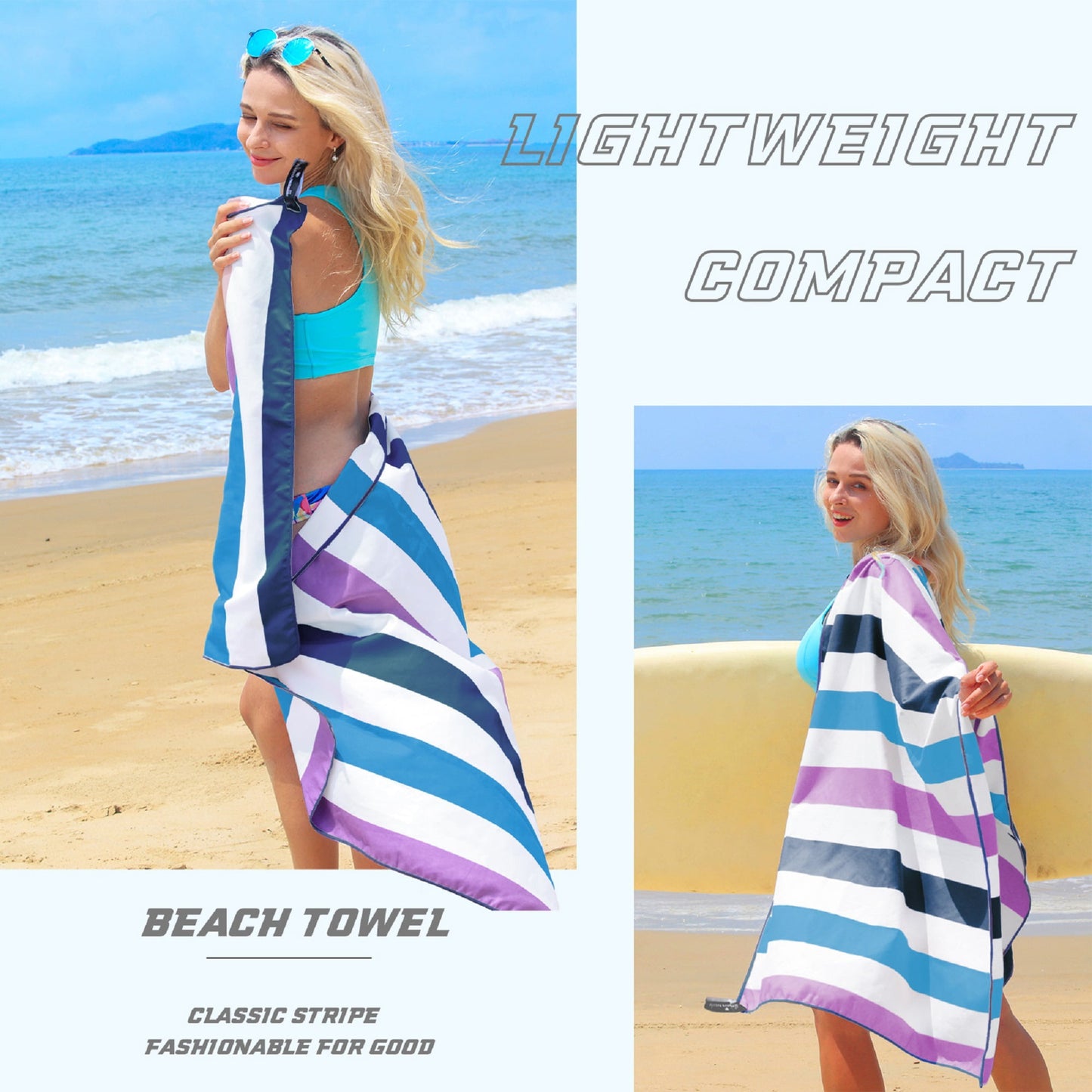 Exclusivo Mezcla Microfiber Quick Dry Beach Towel, Oversized Sand Free Beach Towel for Travel/Camping/Sports (Striped Dark Purple, 35"X70") - Super Absorbent, Compact and Lightweight
