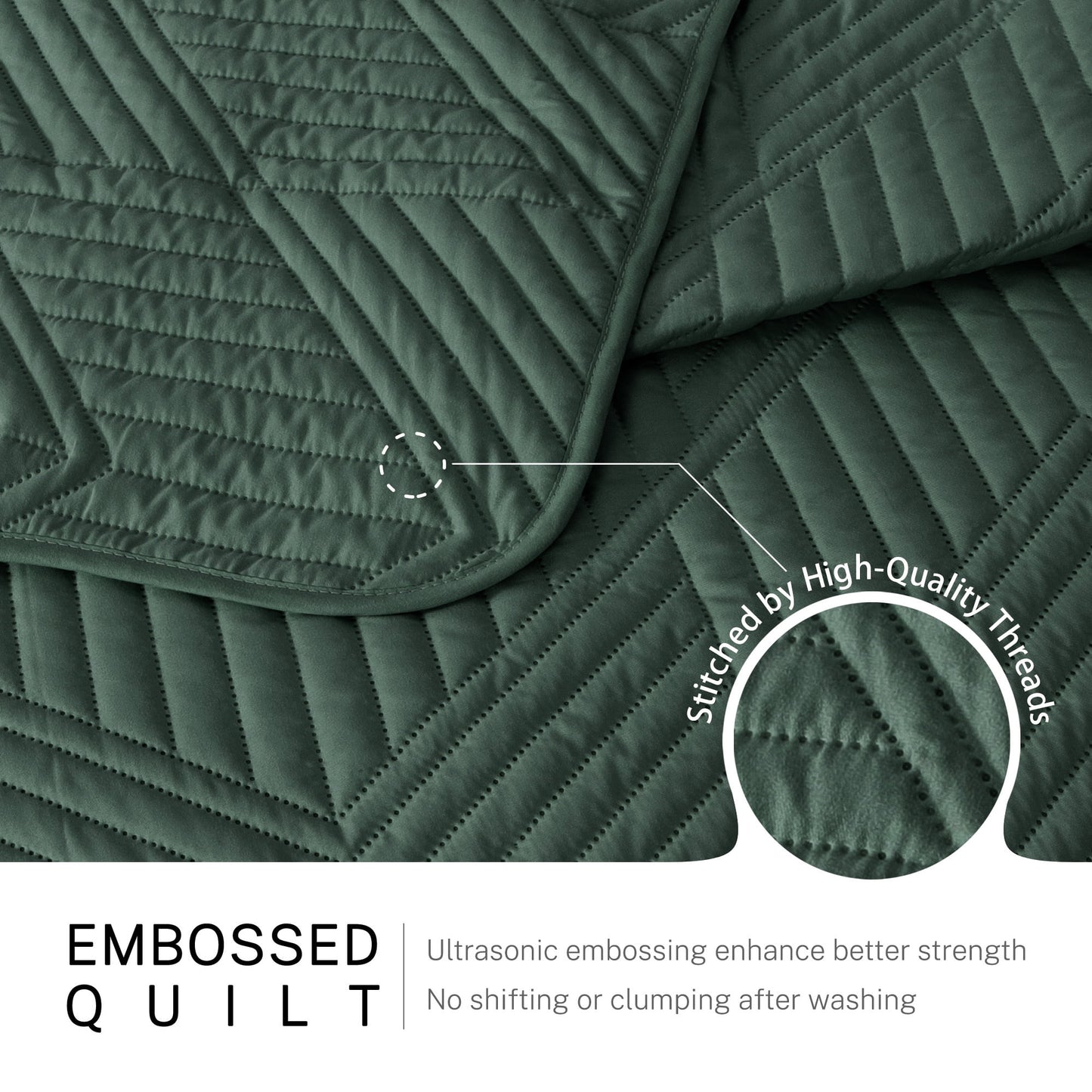 Exclusivo Mezcla Ultrasonic Full Queen Quilt Bedding Set, Lightweight Green Bedspreads Soft Modern Geometric Coverlet Set for All Seasons (1 Quilt and 2 Pillow Shams)