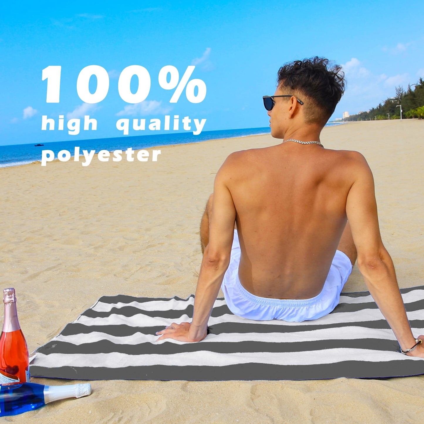 Exclusivo Mezcla 4-Pack Large Beach Towel for Kids and Adults, Microfiber Cabana Striped Pool Beach Towels Set (Grey, 30" x 60"), Lightweight and Highly Absorbent