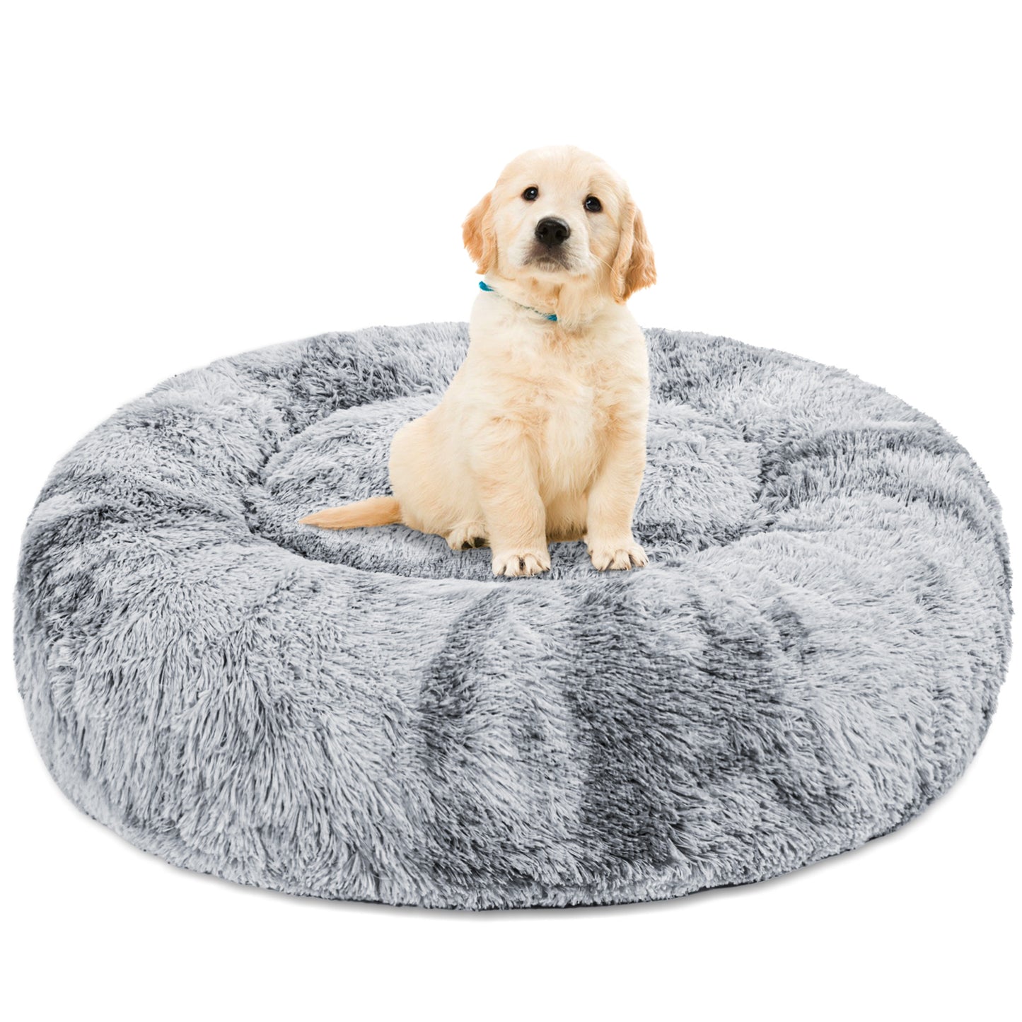 Exclusivo Mezcla Calming Donut Pet Bed for Medium Dogs 24", Anti-Anxiety Plush Cozy Warming Dog Bed, Grey