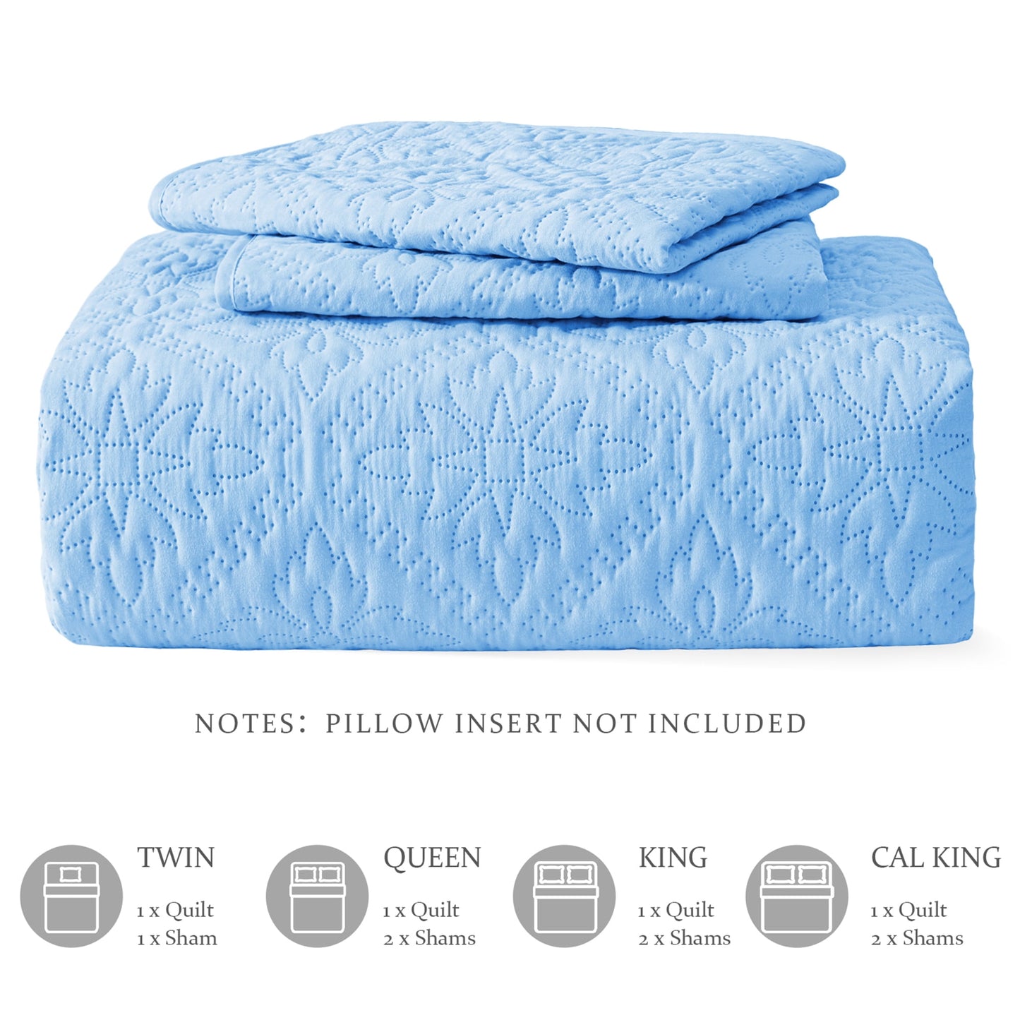 Exclusivo Mezcla King Quilt Bedding Set, Lightweight Soft Bedspreads Coverlets with 2 Pillow Shams, Modern Light Blue Oversized Quilts King Size for All Seasons