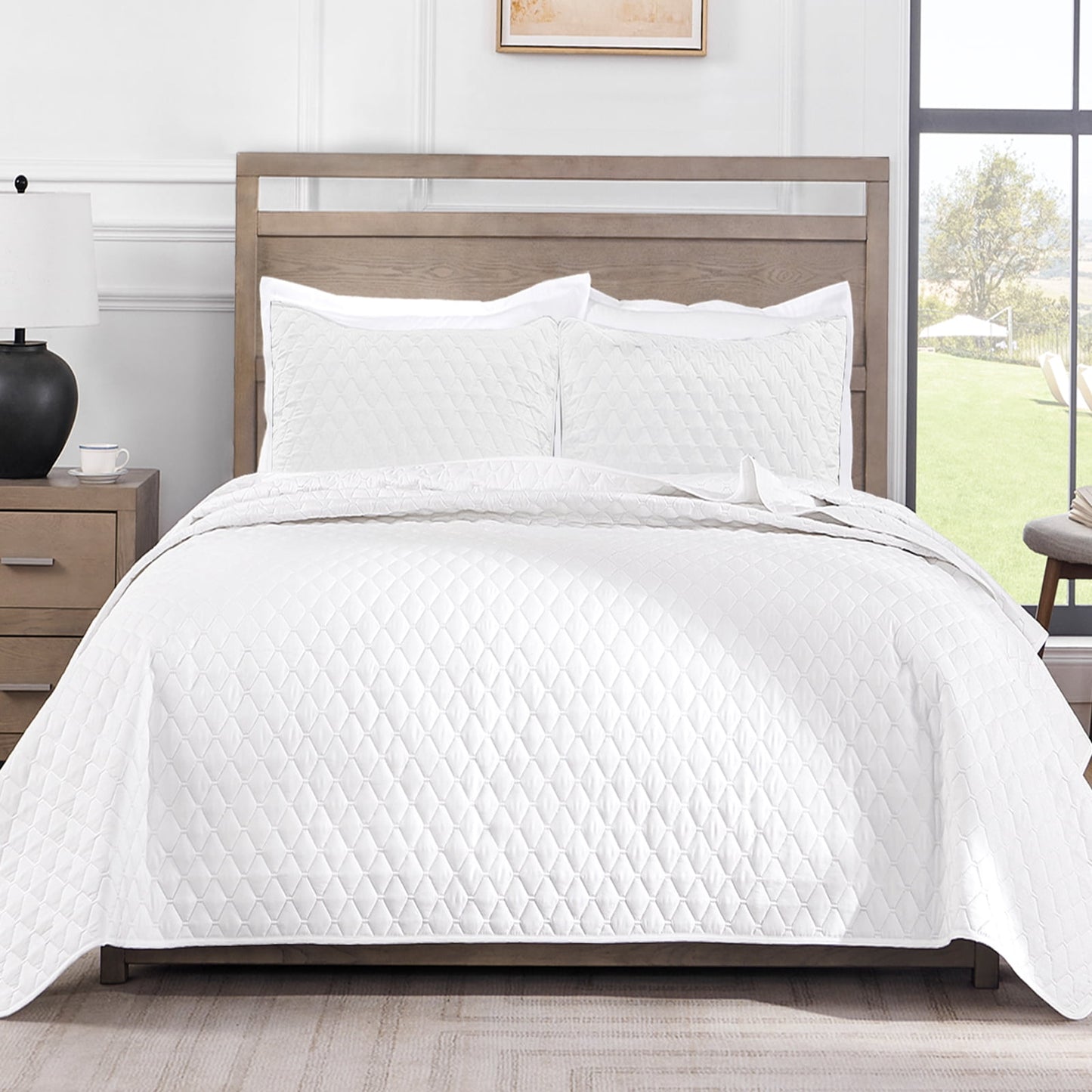 Exclusivo Mezcla Ultrasonic Reversible Twin Quilt Bedding Set with Pillow Sham, Lightweight Quilts Twin Size, Soft Bedspreads Bed Coverlets for All Seasons - (White, 68"x88")
