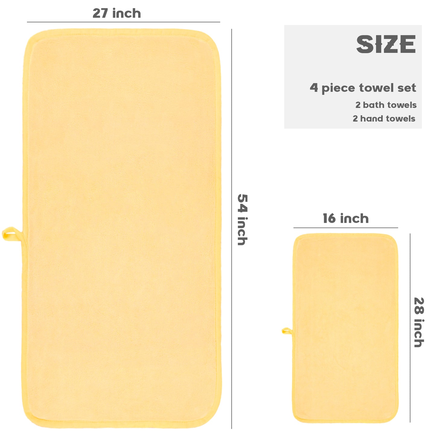 Exclusivo Mezcla 4-Piece Ultra Soft Bath Towel Set, Large Highly Absorbent Microfiber Coral Velvet Towel, Quick Drying for Body, Bathroom, Gym, Spa, 2 Bath Towels, 2 Hand Towels, Yellow