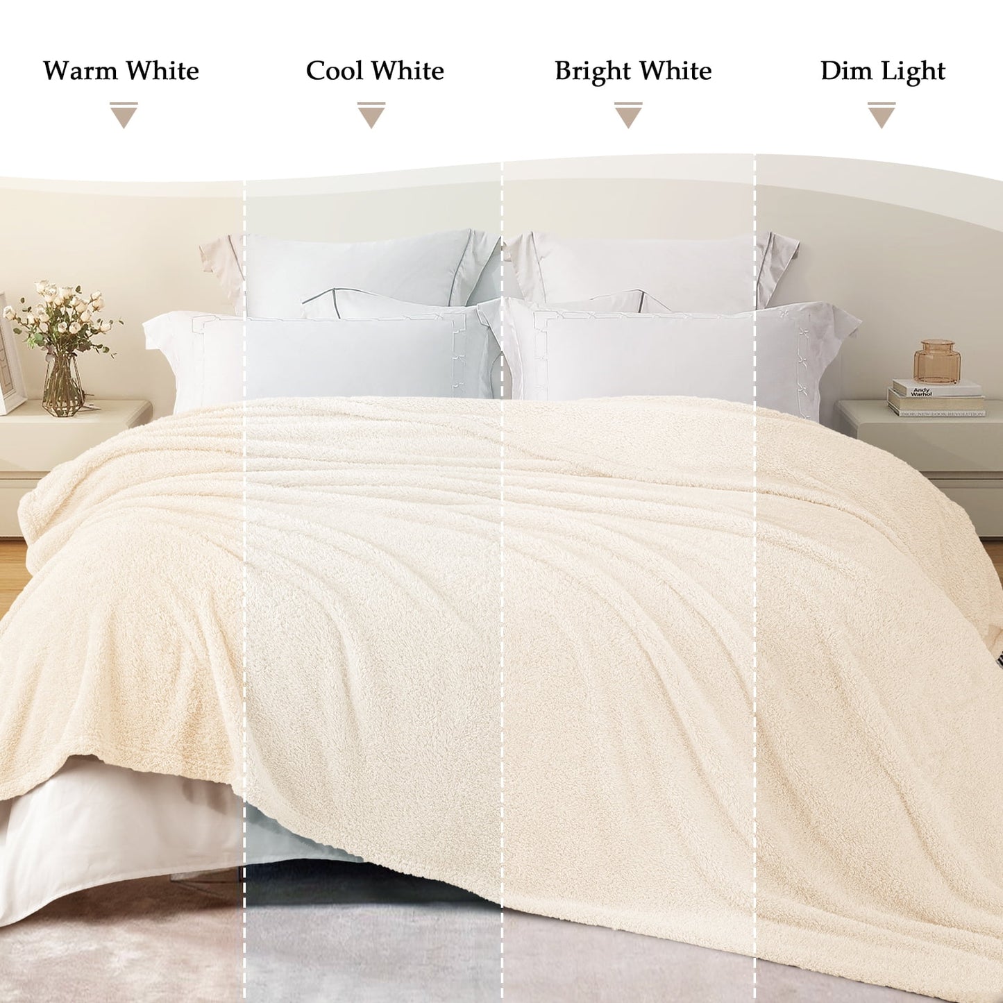 Exclusivo Mezcla Fuzzy Fleece Throw Blanket for Couch Sofa, Lightweight Fluffy Solid Velvet Blanket, Suitable for All Seasons, 50x60 Inches, White