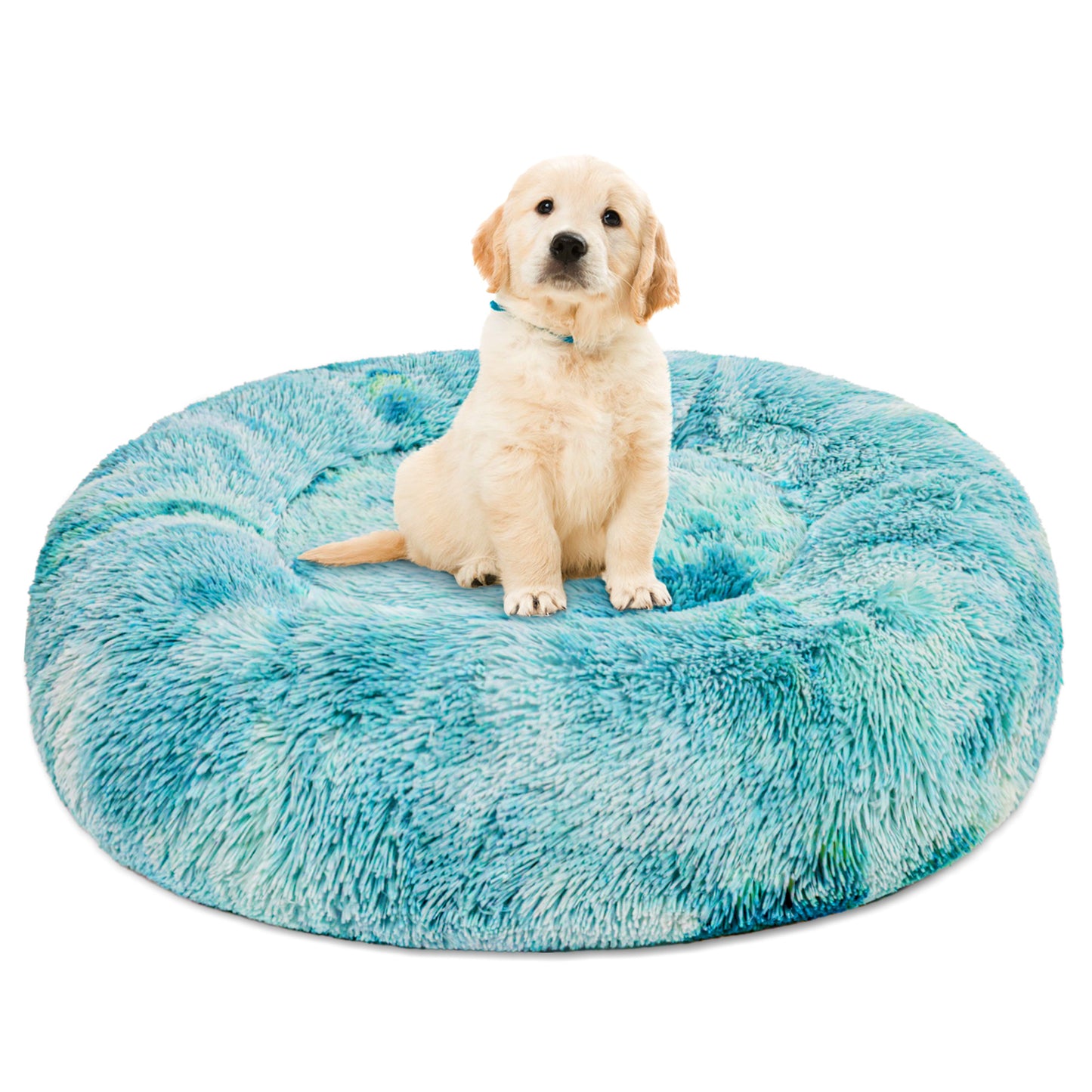 Exclusivo Mezcla Calming Donut Pet Bed for Small Dogs 20", Anti-Anxiety Plush Cozy Warming Dog Bed, Gradient Aqua