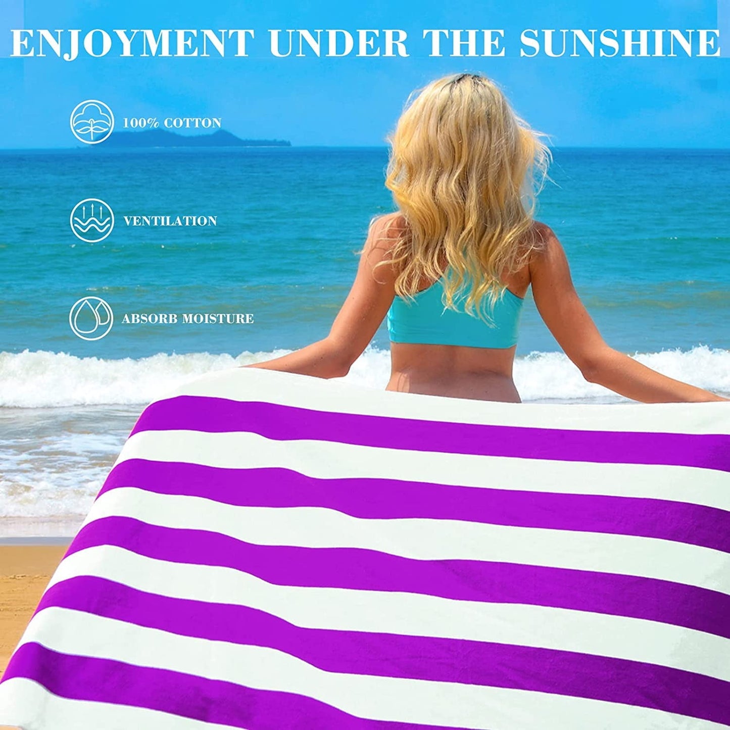 Exclusivo Mezcla Cotton Oversized 35"x70" Cabana Stripe Beach Towel, Super Absorbent Soft Plush Pool Towel, Bath Towel (Purple)