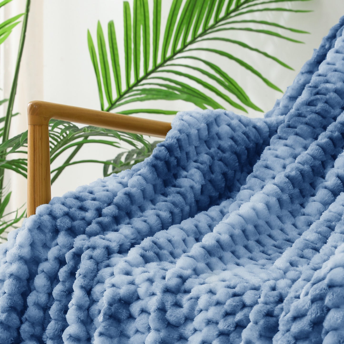 Exclusivo Mezcla Large Soft Fleece Throw Blanket, 50x70 Inches Stylish Jacquard Throw Blanket for Couch, Cozy, Warm, Lightweight and Decorative Stone Blue Blanket