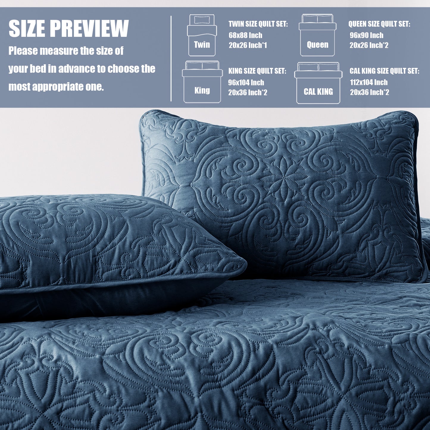 Exclusivo Mezcla King Quilt Bedding Set, Lightweight Vintage King Size Quilts with Pillow Shams, Soft Bedspreads Coverlets for All Seasons, (104"x96", Navy)