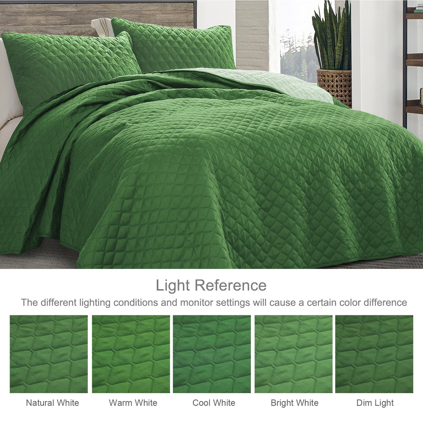 Exclusivo Mezcla Ultrasonic Reversible 2 Piece Twin Size Quilt Set with Pillow Sham, Lightweight Bed Cover Soft Bedspreads Coverlet set - (Green, 68"x88")
