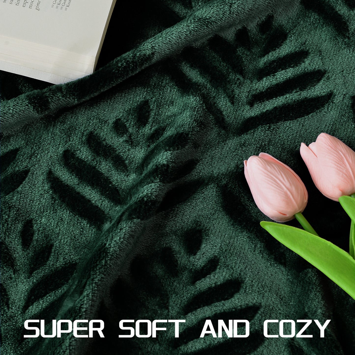 Exclusivo Mezcla Twin size Blanket for Bed, Super Soft and Warm Forest Green Blankets for All Seasons, Flannel Fleece Leaves Pattern Bed Blanket, Plush Fuzzy and Thick, 60x80 Inch