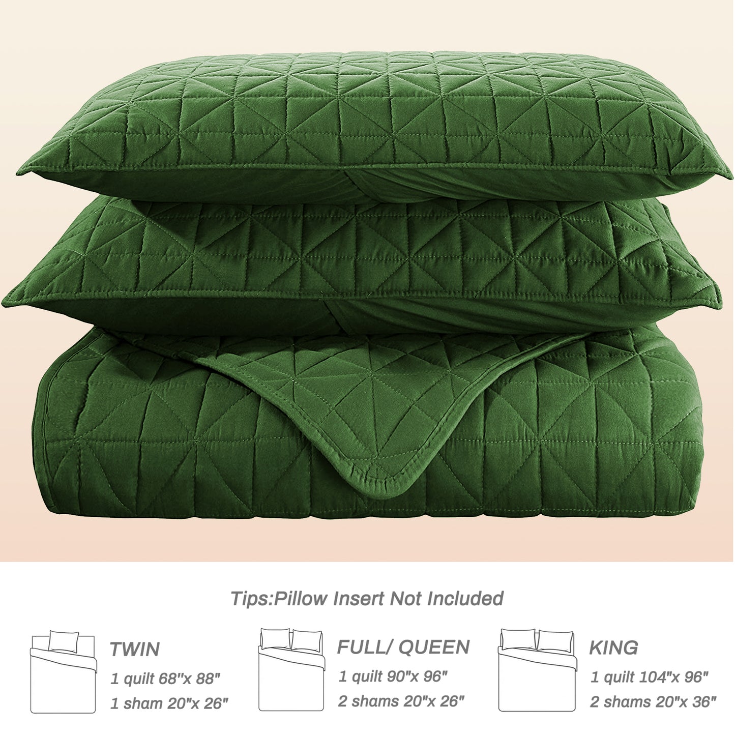 Exclusivo Mezcla King Size Quilt Bedding Set for All Seasons, Lightweight Soft Grass Green Quilts King Bedspreads Coverlets Bed Cover with Geometric Stitched Pattern, (1 Quilt, 2 Pillow Shams)