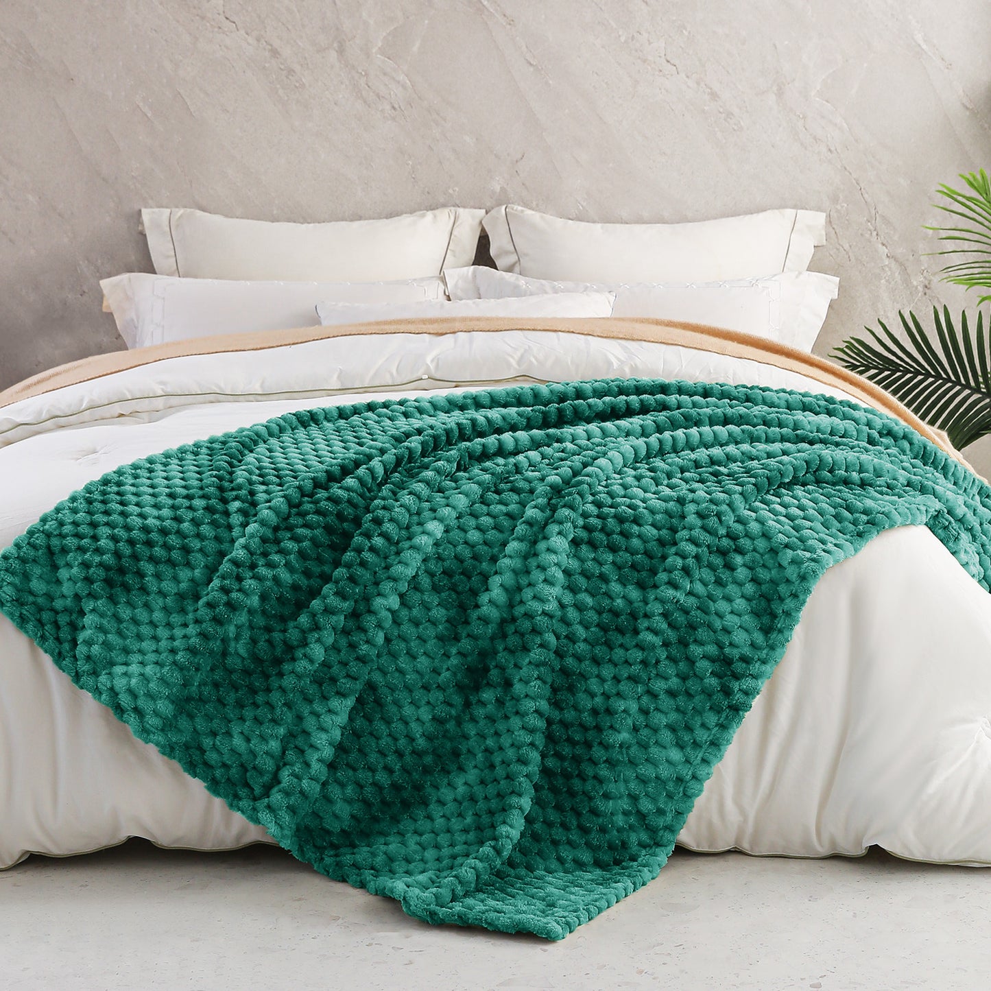 Exclusivo Mezcla Queen Size Flannel Fleece Blanket, 90x90 Inches Stylish Jacquard Velvet Plush Blanket for Bed, Cozy, Warm, Lightweight and Decorative Teal Blanket