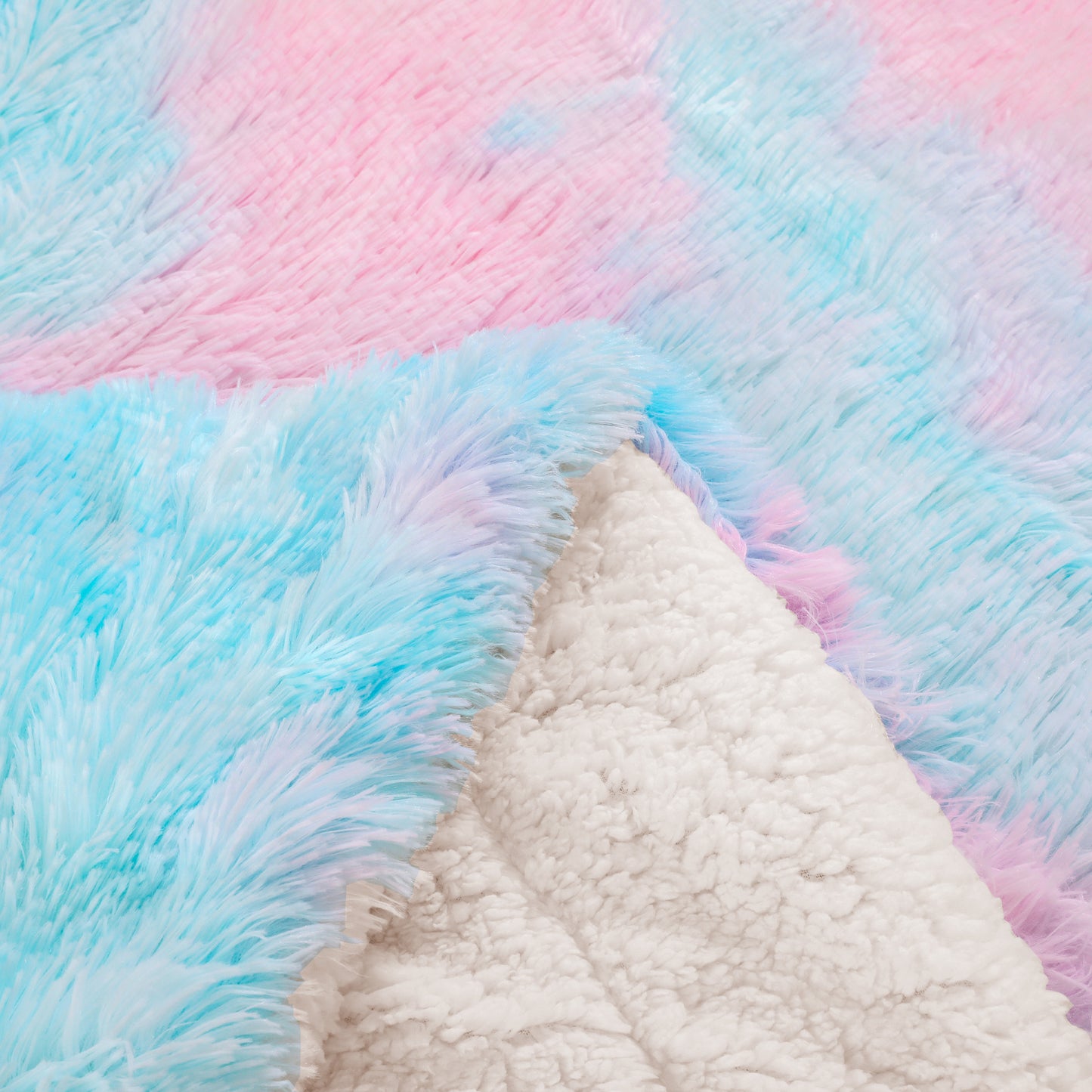 Exclusivo Mezcla Twin Size Faux Fur Bed Blanket, Super Soft Fuzzy and Plush Reversible Sherpa Fleece Blanket and Warm Blankets for Bed, Sofa, Travel, 60X80 inches,Aqua Rainbow