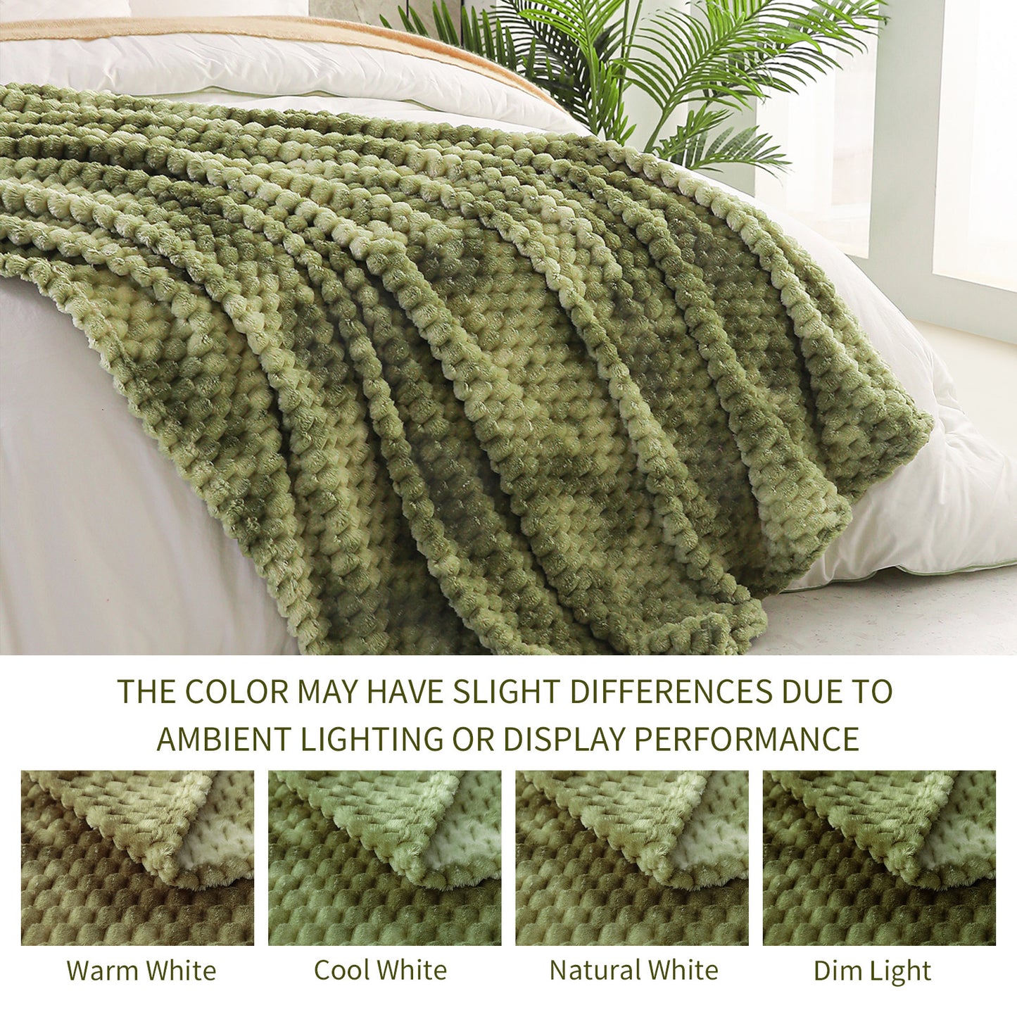 Exclusivo Mezcla Twin Size Flannel Fleece Blanket, 60x80 Inches Stylish Jacquard Velvet Plush Blanket for Bed, Cozy, Warm, Lightweight and Decorative Olive Green Blanket