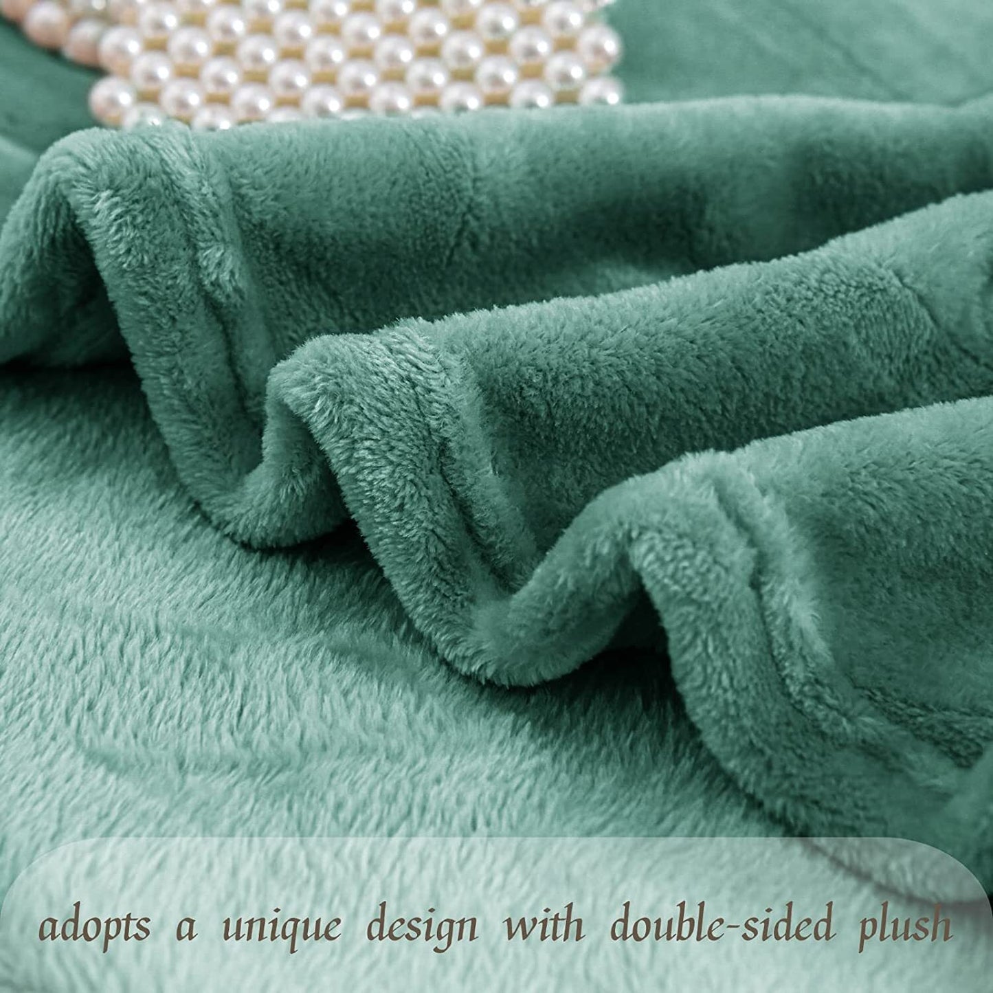 Exclusivo Mezcla King Size Flannel Fleece Blanket, 90x104 Inches Soft Diamond Geometry Pattern Velvet Plush Blanket for Bed, Cozy, Warm, Lightweight and Decorative Celadon Blanket