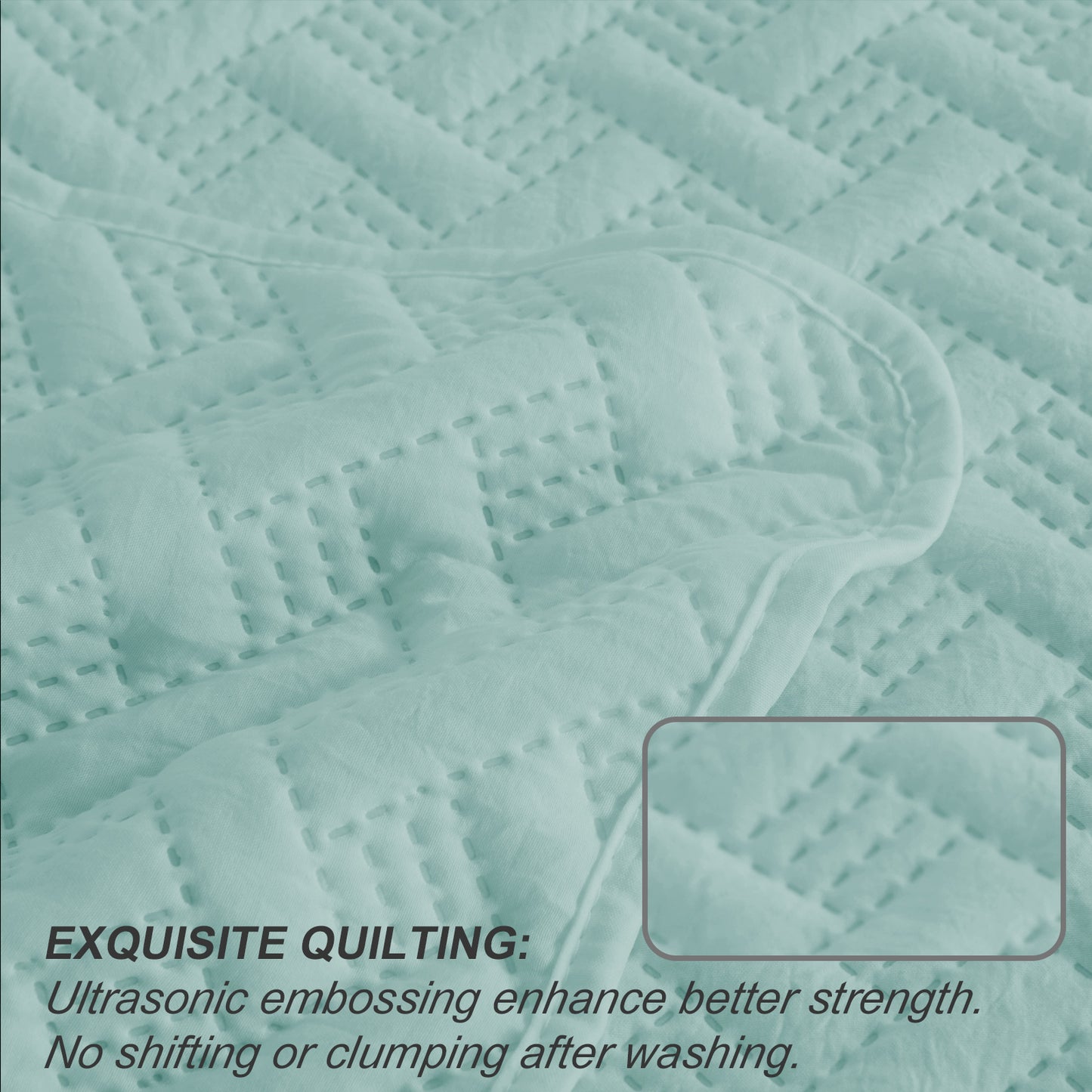 Exclusivo Mezcla 3-Piece Aqua Queen Size Quilt Set, Weave Pattern Ultrasonic Lightweight and Soft Quilts/Bedspreads/Coverlets/Bedding Set (1 Quilt, 2 Pillow Shams) for All Seasons