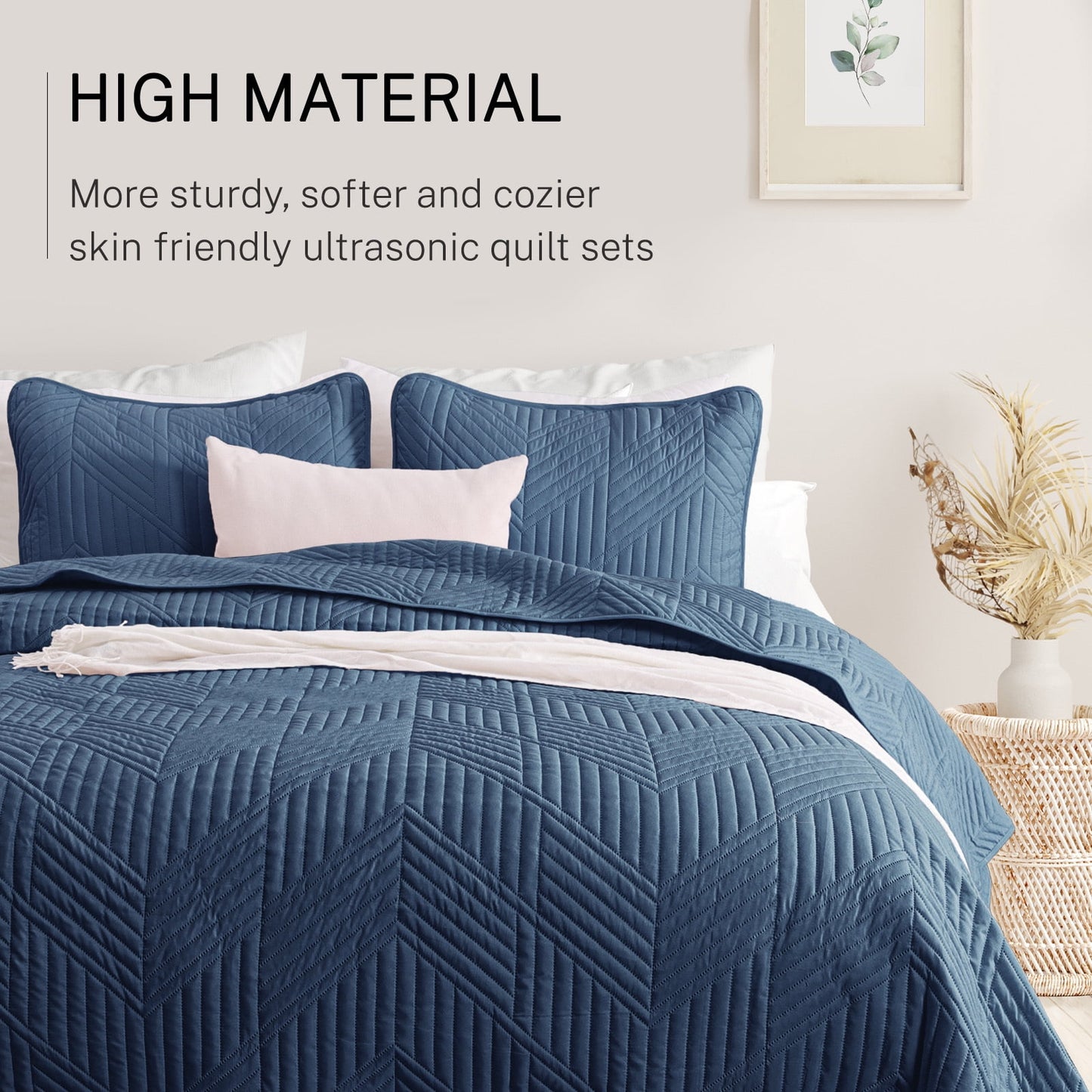Exclusivo Mezcla California King Quilt Bedding Set, Lightweight Navy Blue Oversized King Bedspreads Soft Modern Geometric Coverlet Set for All Seasons (1 Quilt and 2 Pillow Shams)