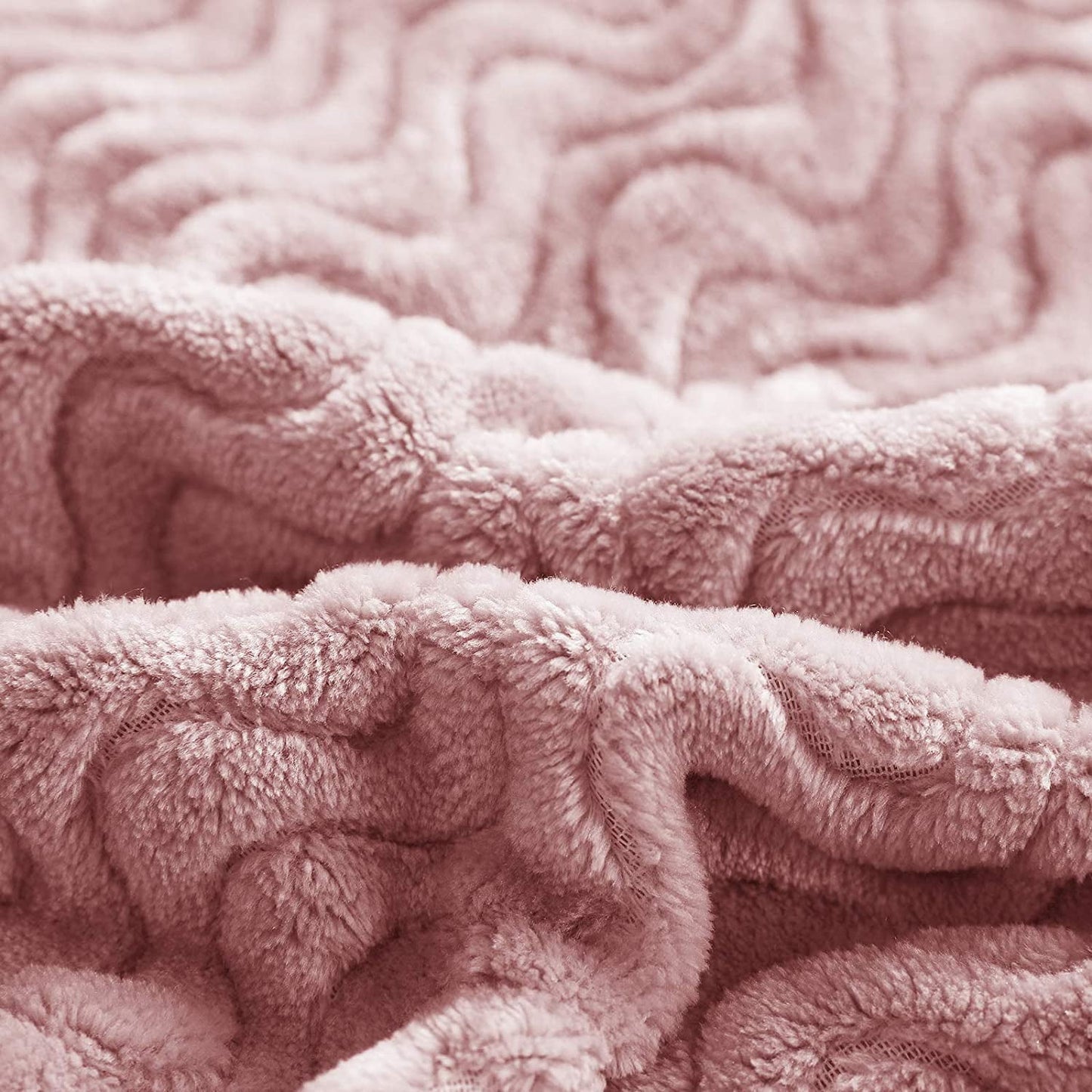 Exclusivo Mezcla King Size Jacquard Weave Wave Pattern Flannel Fleece Velvet Plush Bed Blanket as Bedspread/Coverlet/Bed Cover (90" x 104",Pink) - Soft, Lightweight, Warm and Cozy