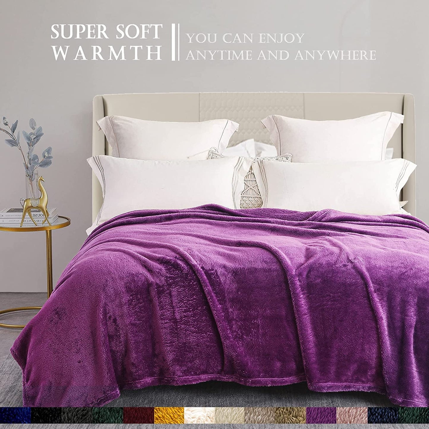 Exclusivo Mezcla Plush Fuzzy Fleece King Size Bed Blanket, Super Soft Fluffy and Thick Blankets for Travel Bed and Couch (Purple, 90x104 inches)