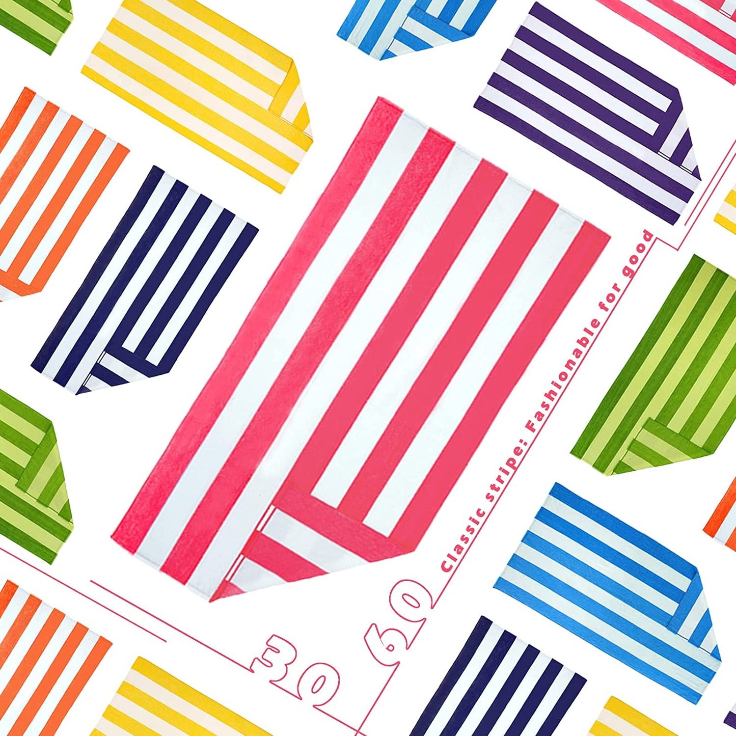 Exclusivo Mezcla 2 Pack Microfiber Cabana Striped Large Beach Towel for Adults (Pink, 30" x 60")-Soft, Quick Dry, Absorbent, and Plush