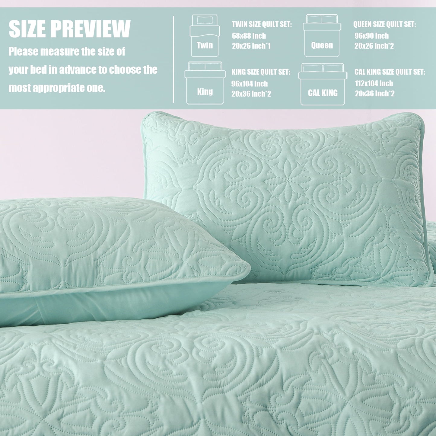 Exclusivo Mezcla Twin Quilt Bedding Set, Lightweight Vintage Twin xl Size Quilts with Pillow Sham, Soft Bedspreads Coverlets for All Seasons, (90"x68", Aqua)