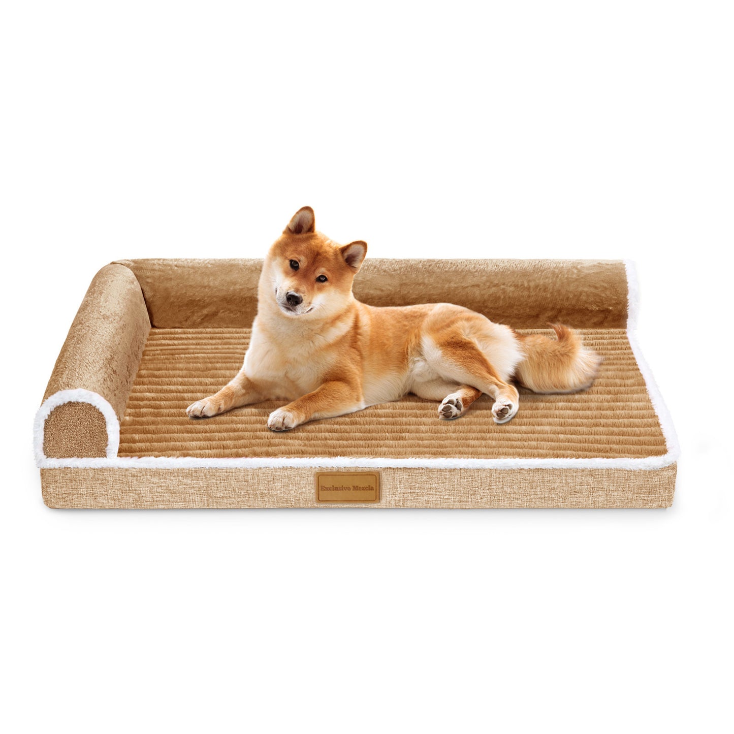 Exclusivo Mezcla Medium Orthopedic Dog Bed, Luxury Striped Jacquard Pet Bed Sofa, Waterproof and Washable, 36"×24", Brown