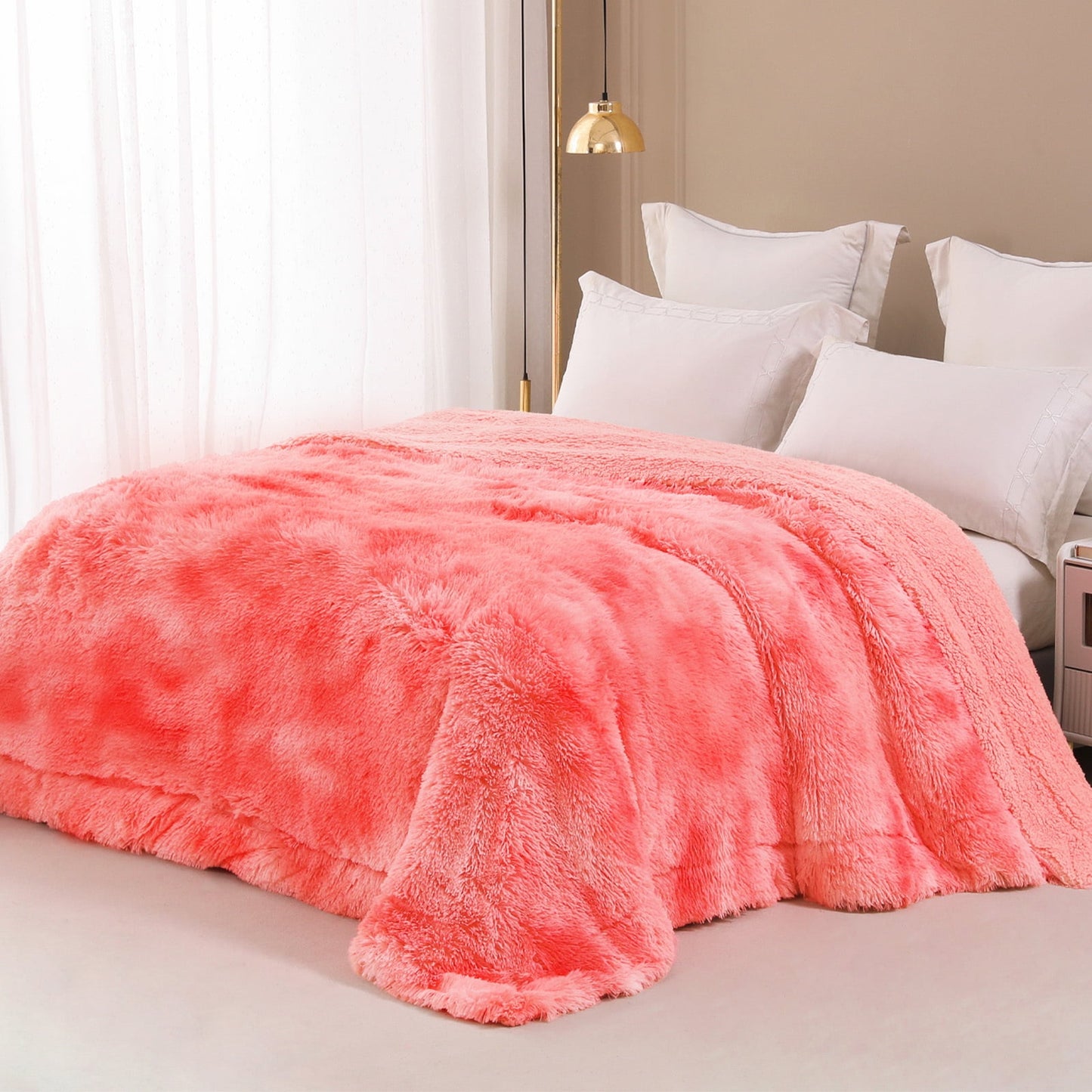 Exclusivo Mezcla Twin Size Faux Fur Bed Blanket, Super Soft Fuzzy and Plush Reversible Sherpa Fleece Blanket and Warm Blankets for Bed, Sofa, Travel, 60X80 inches, Pink