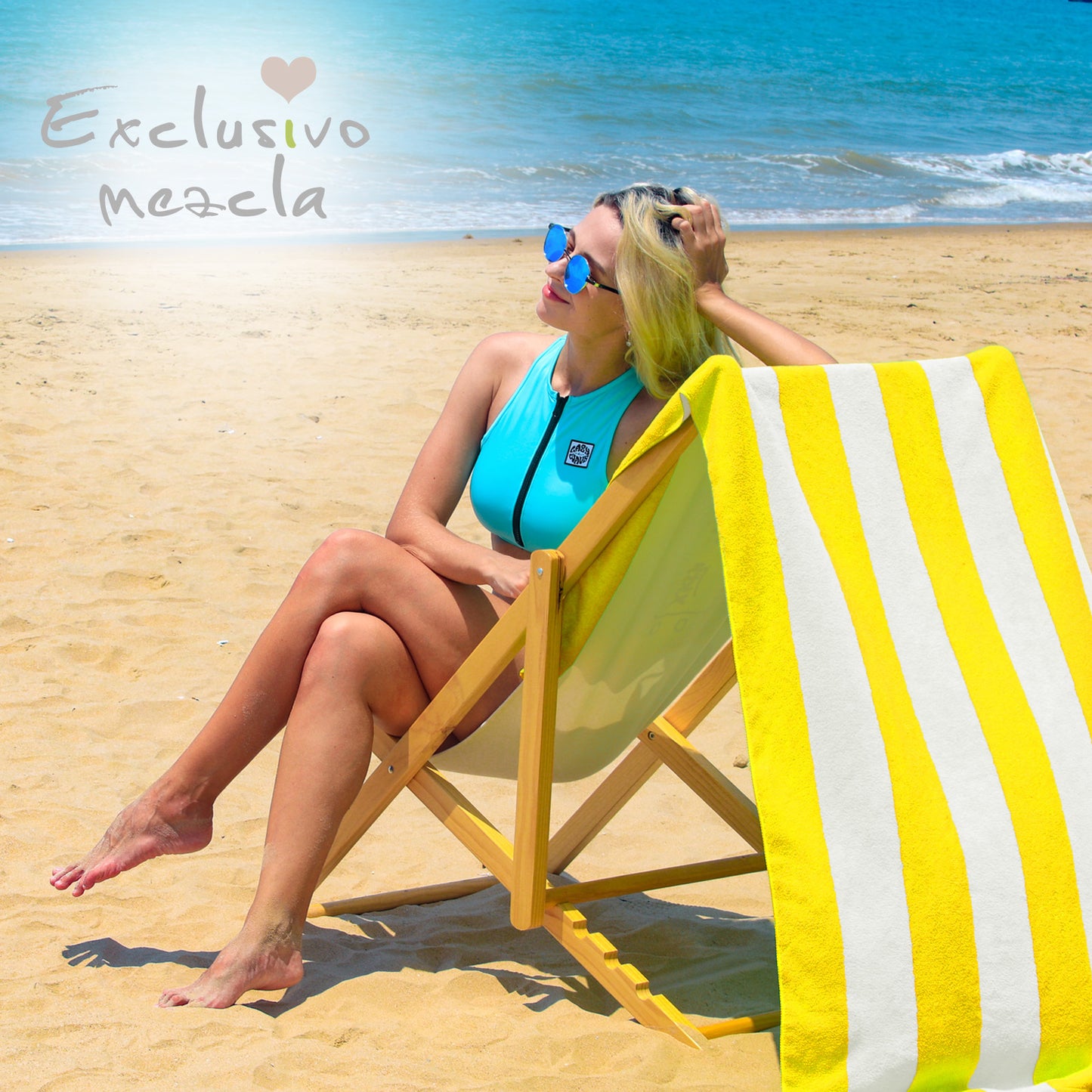Exclusivo Mezcla 4-Pack 100% Cotton Oversized 35"x70" Cabana Stripe Beach Towels, Super Absorbent Soft Plush Pool Towel, Bath Towel (Yellow)
