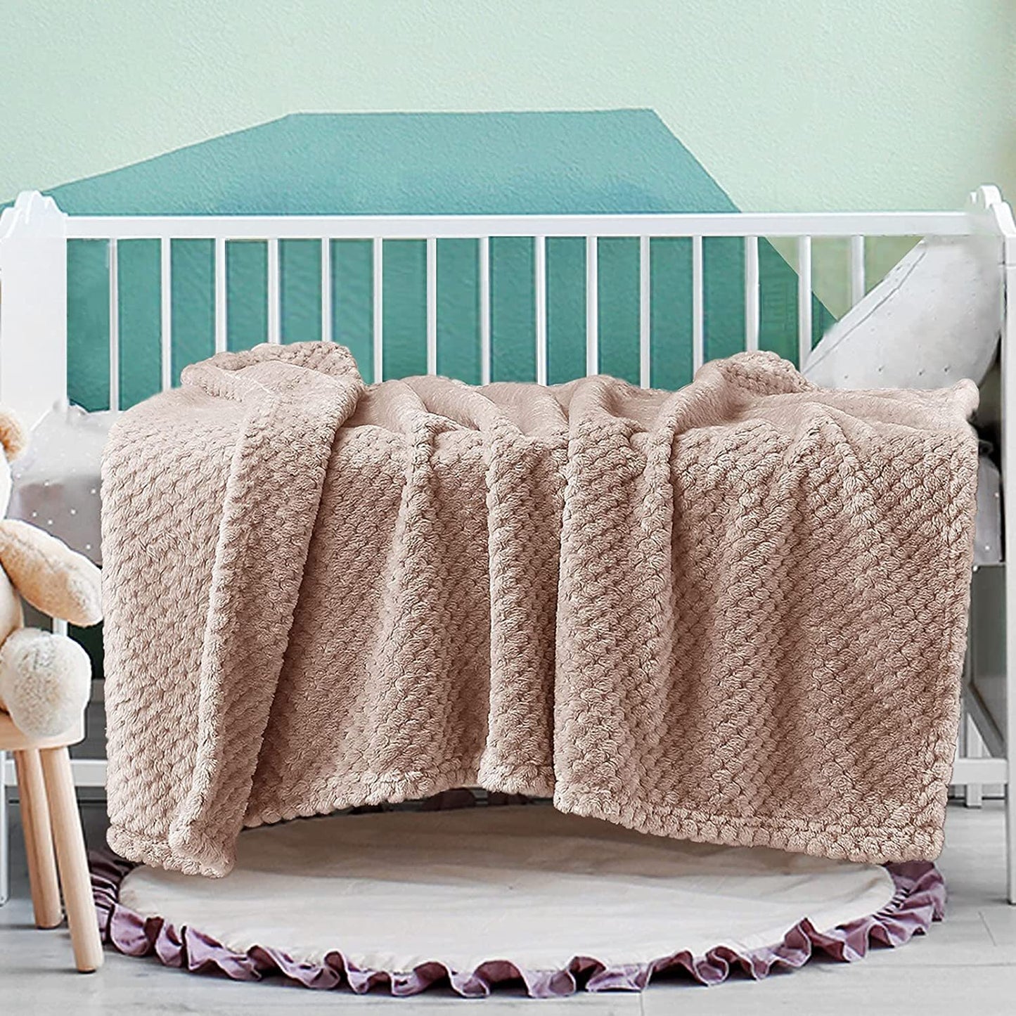 Exclusivo Mezcla Waffle Textured Fleece Baby Blanket, Soft and Warm Swaddle Blanket, Infant, Newborn, Toddler and Kids Receiving Blankets for Crib Stroller (Camel, 40x50 inches)